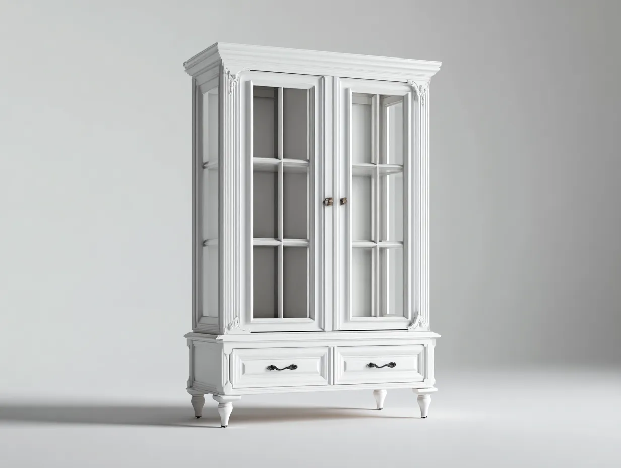 Vitrine - Holz-Glas-Metall - 105x45x190 cm - Weiß - Klassisch-Roommyio