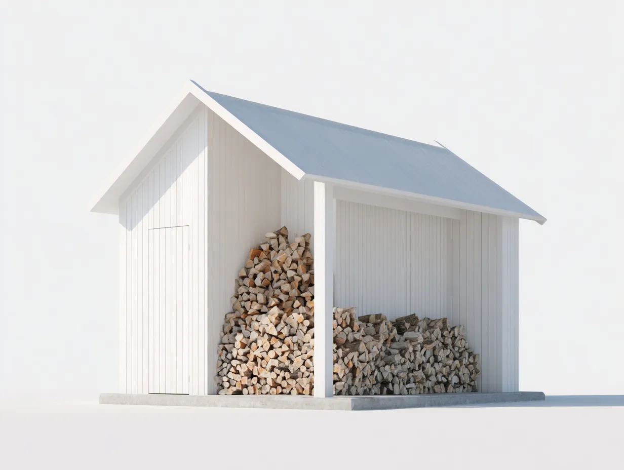 Kaminholzregal - Holz-Metall - 214 x 112 x 186 cm - Weiß-Grau - Skandinavischer Stil-Roommyio