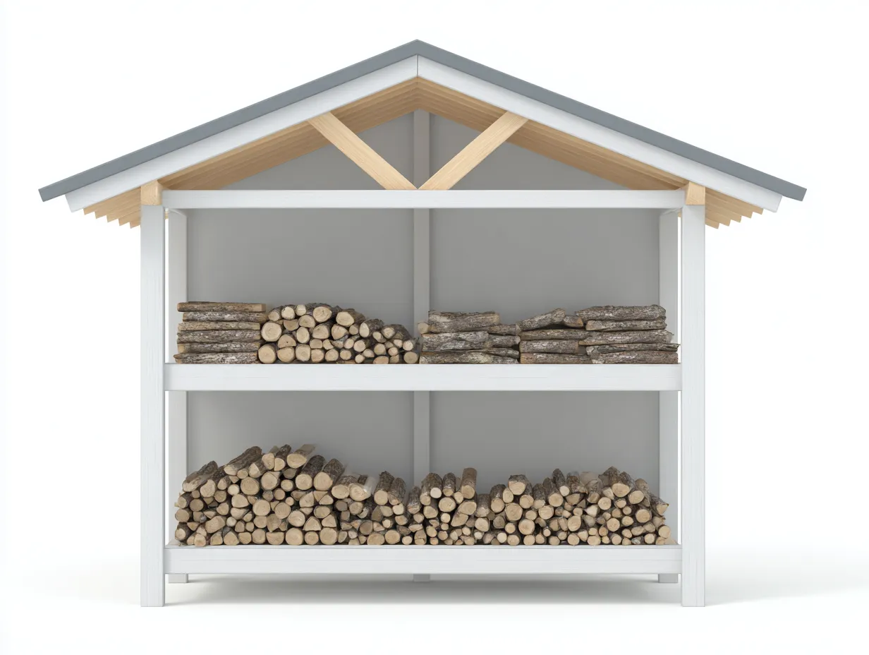 Kaminholzregal - Holz-Metall - 158 x 64 x 168 cm - Weiß-Grau-Natur - Landhausstil-Roommyio