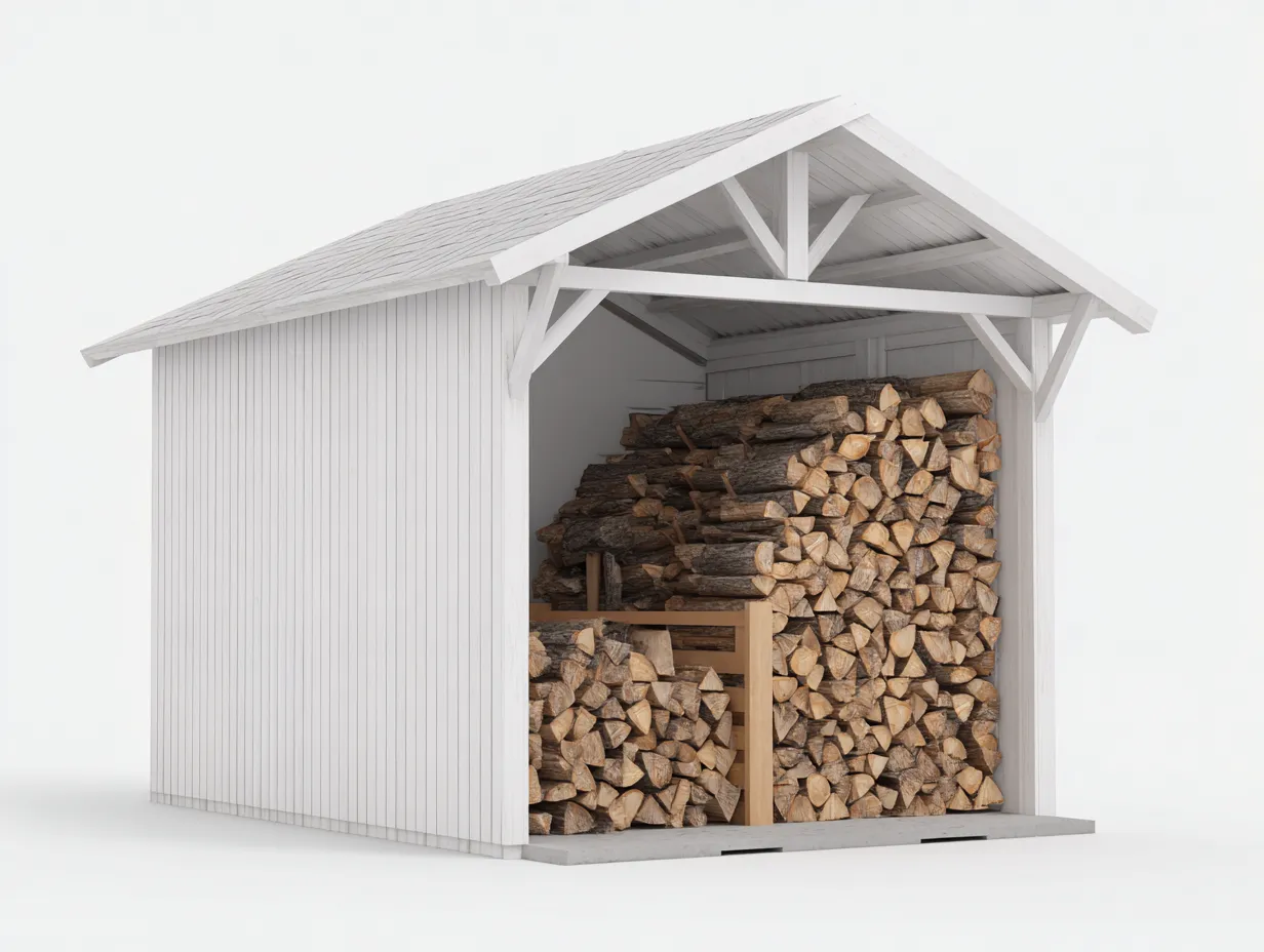 Kaminholzregal - Holz-Metall - 238 x 128 x 198 cm - Weiß-Grau - Skandinavischer Stil-Roommyio