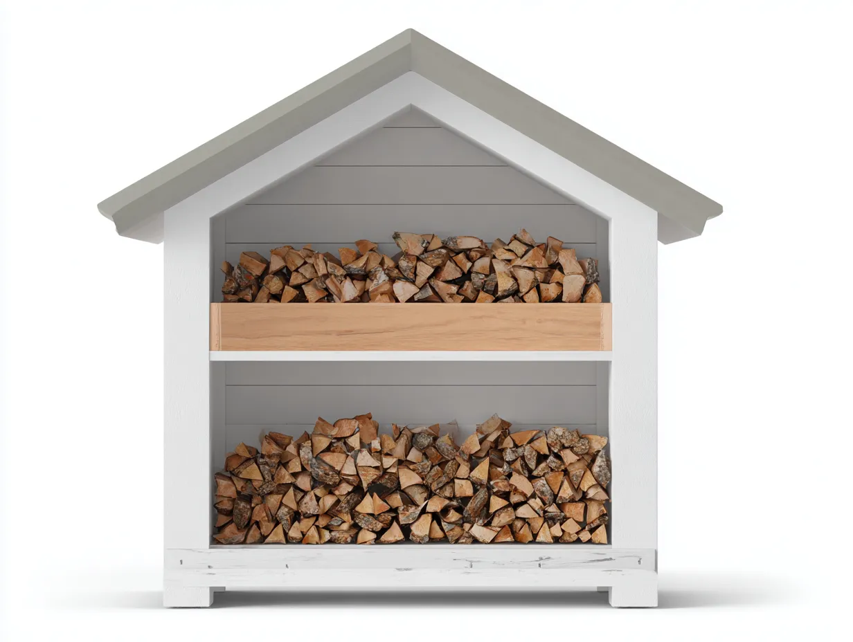 Kaminholzregal - Holz-Metall - 136 x 54 x 148 cm - Weiß-Natur-Grau - Landhausstil-Roommyio