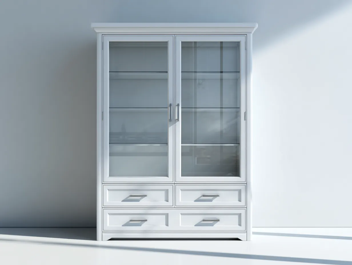 Vitrine - Holz-Glas-Metall - 110x45x185 cm - Weiß - Klassisch-Roommyio