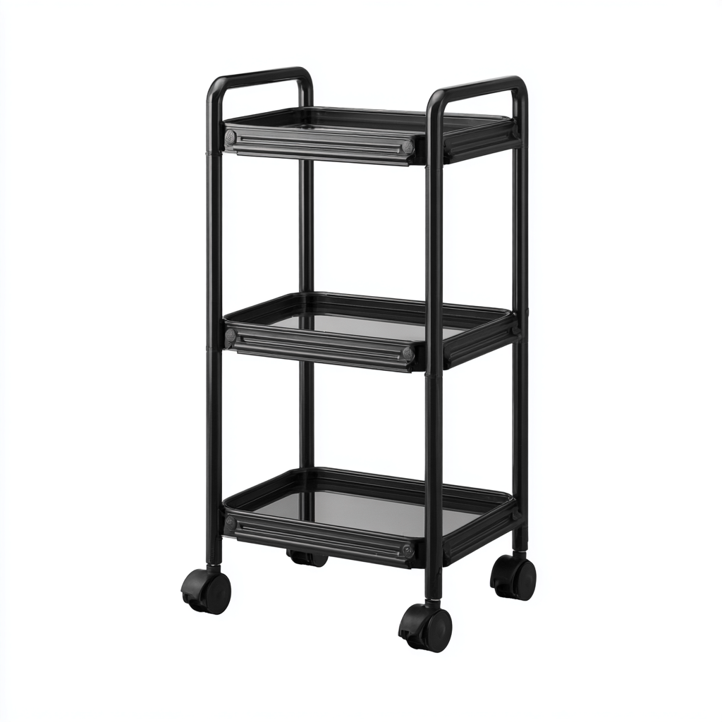 Carrello da cucina-metallo-vetro-45x30x85 cm-nero-moderno-Casaupbase