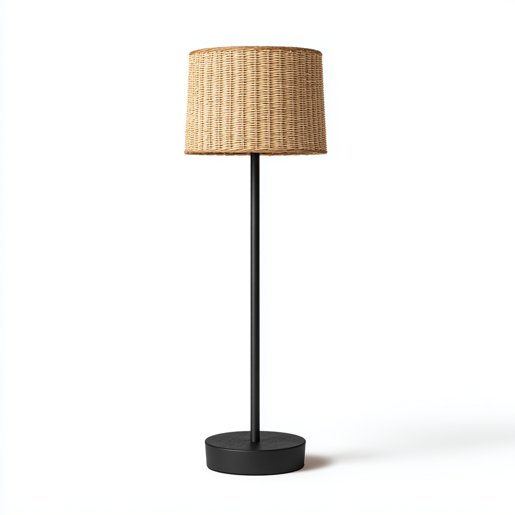 Lampada da terra - metallo-rattan - 35x35x160 cm - nero-naturale - stile naturale-Casaupbase