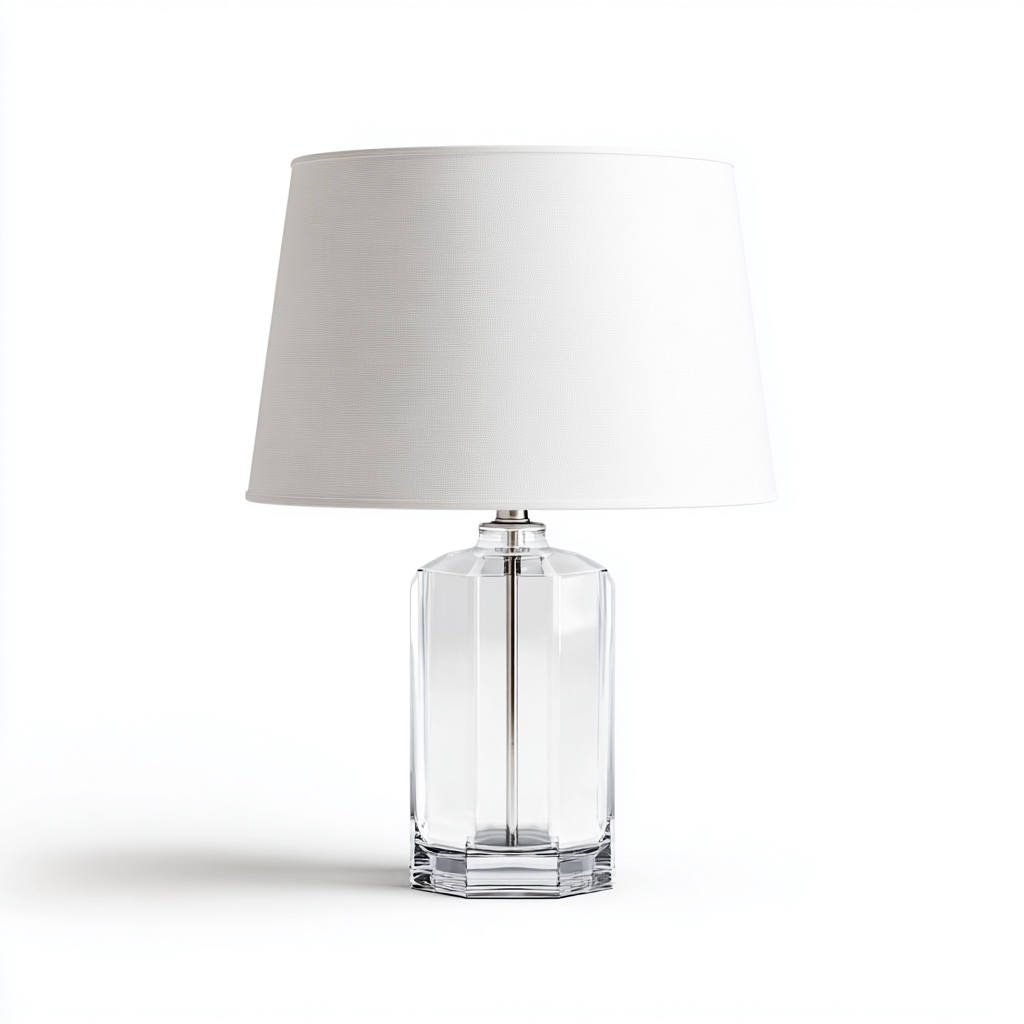 Lampada da tavolo - vetro-metallo-tessuto - 22x22x47 cm - trasparente-bianco - stile moderno-Casaupbase