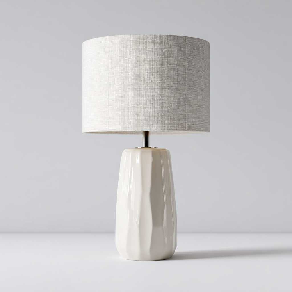 Lampada da tavolo - ceramica-metallo-tessuto - 24x24x43 cm - bianco crema-beige - stile moderno-Casaupbase