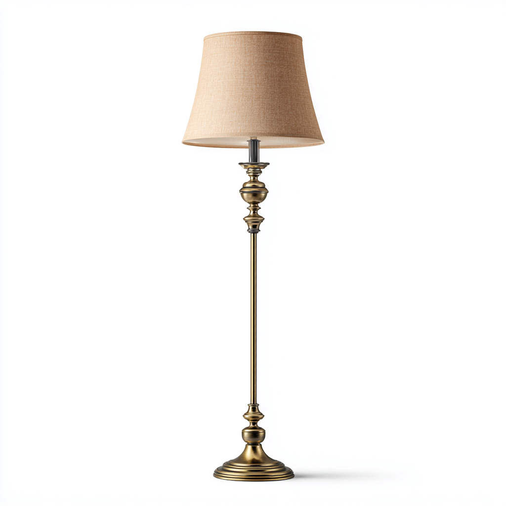 Lampada da terra - metallo-tessuto - 38x38x170 cm - ottone-beige - stile classico-Casaupbase