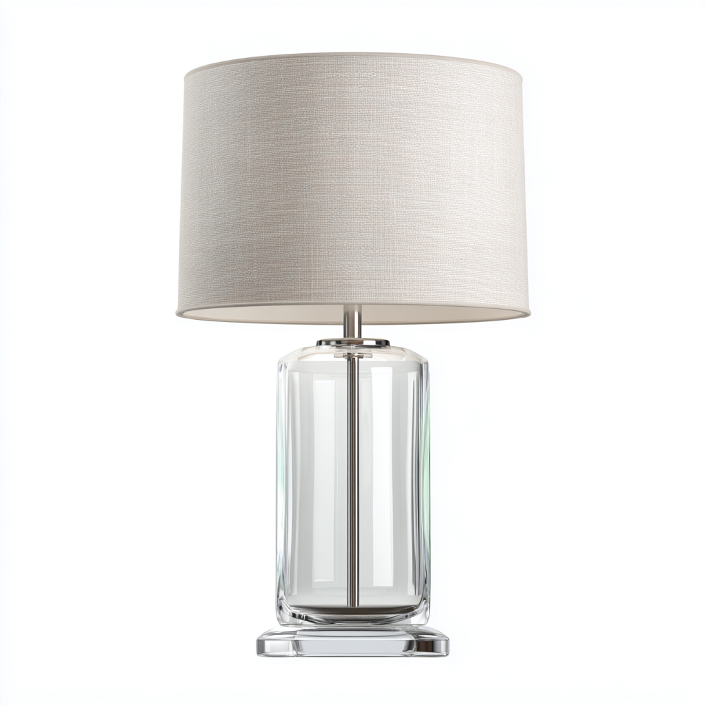 Lampada da tavolo - vetro-metallo-tessuto - 24x24x48 cm - trasparente-beige - stile moderno-Casaupbase