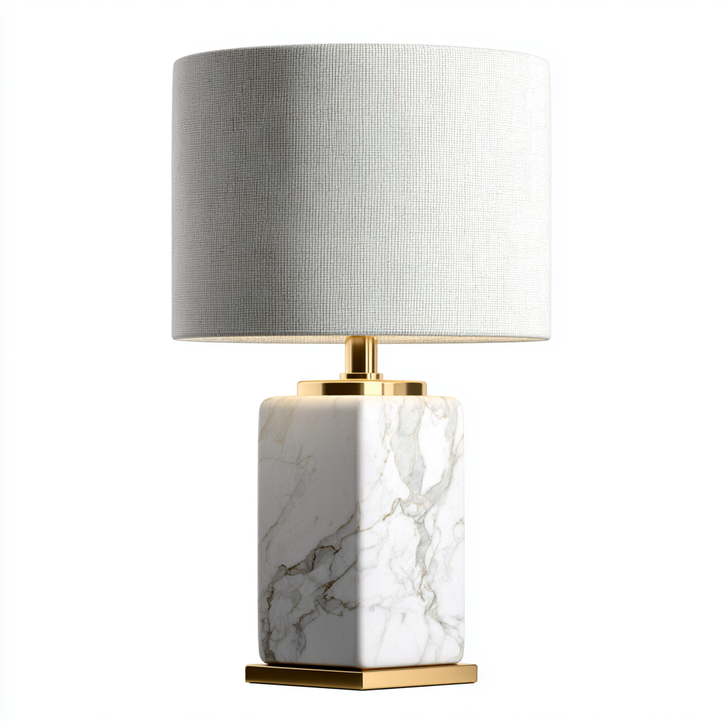Lampada da tavolo - marmo-metallo-tessuto - 24x24x44 cm - bianco-grigio-oro - stile moderno-Casaupbase