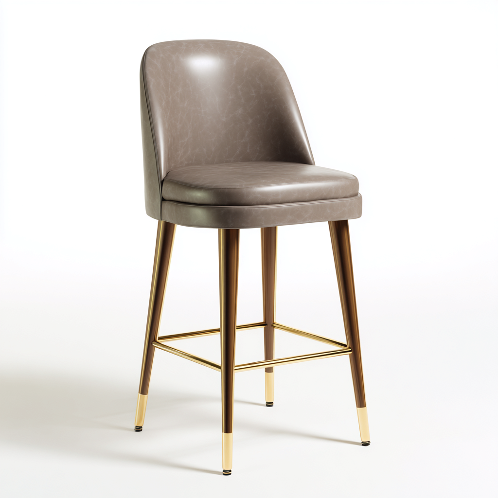 Sgabello da bar-pelle-metallo-48x52x78 cm-grigio-oro-stile moderno-Casaupbase