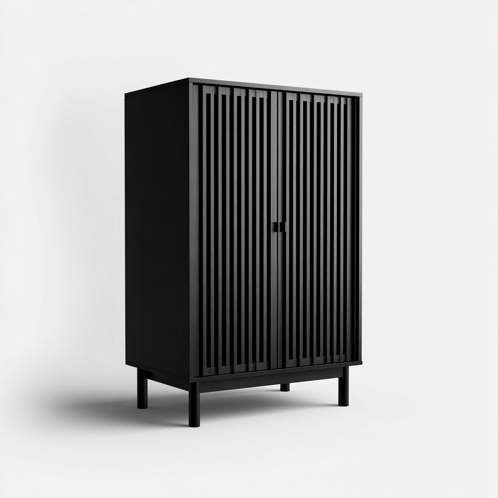 Scarpiera-legno-90x35x120 cm-nero-design moderno a listelli-Casaupbase