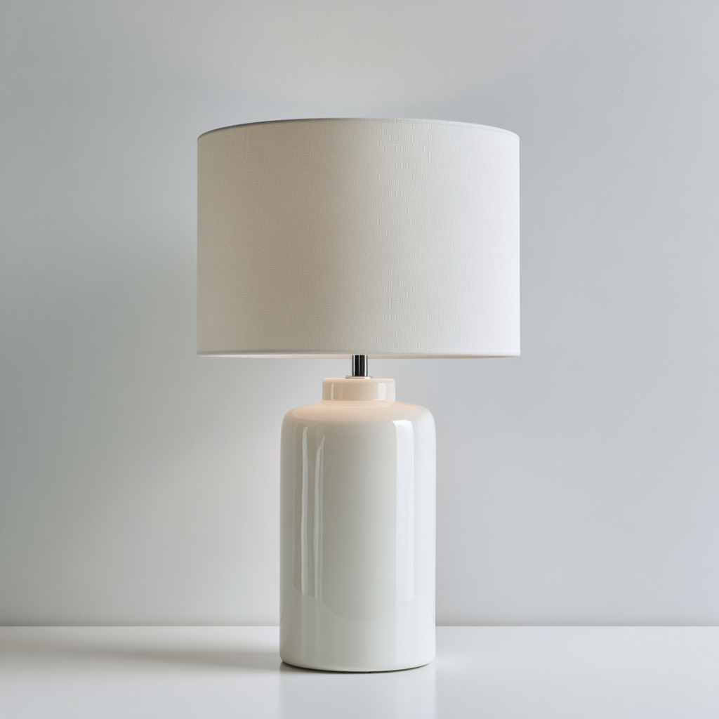 Lampada da tavolo - ceramica-metallo-tessuto - 23x23x46 cm - bianco - stile moderno-Casaupbase