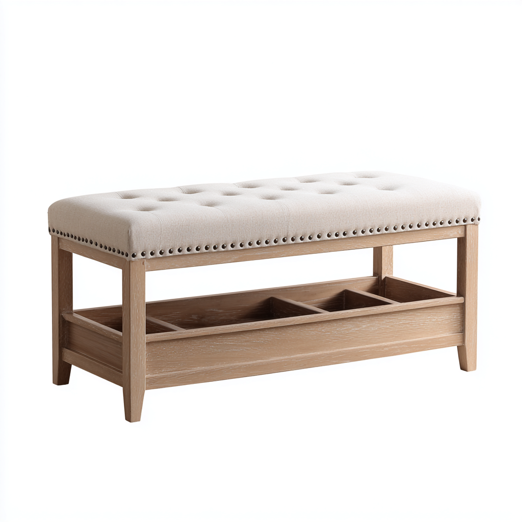 Panca da ingresso - legno-tessuto - 124x42x47 cm - Beige-Naturale - stile classico-Casaupbase