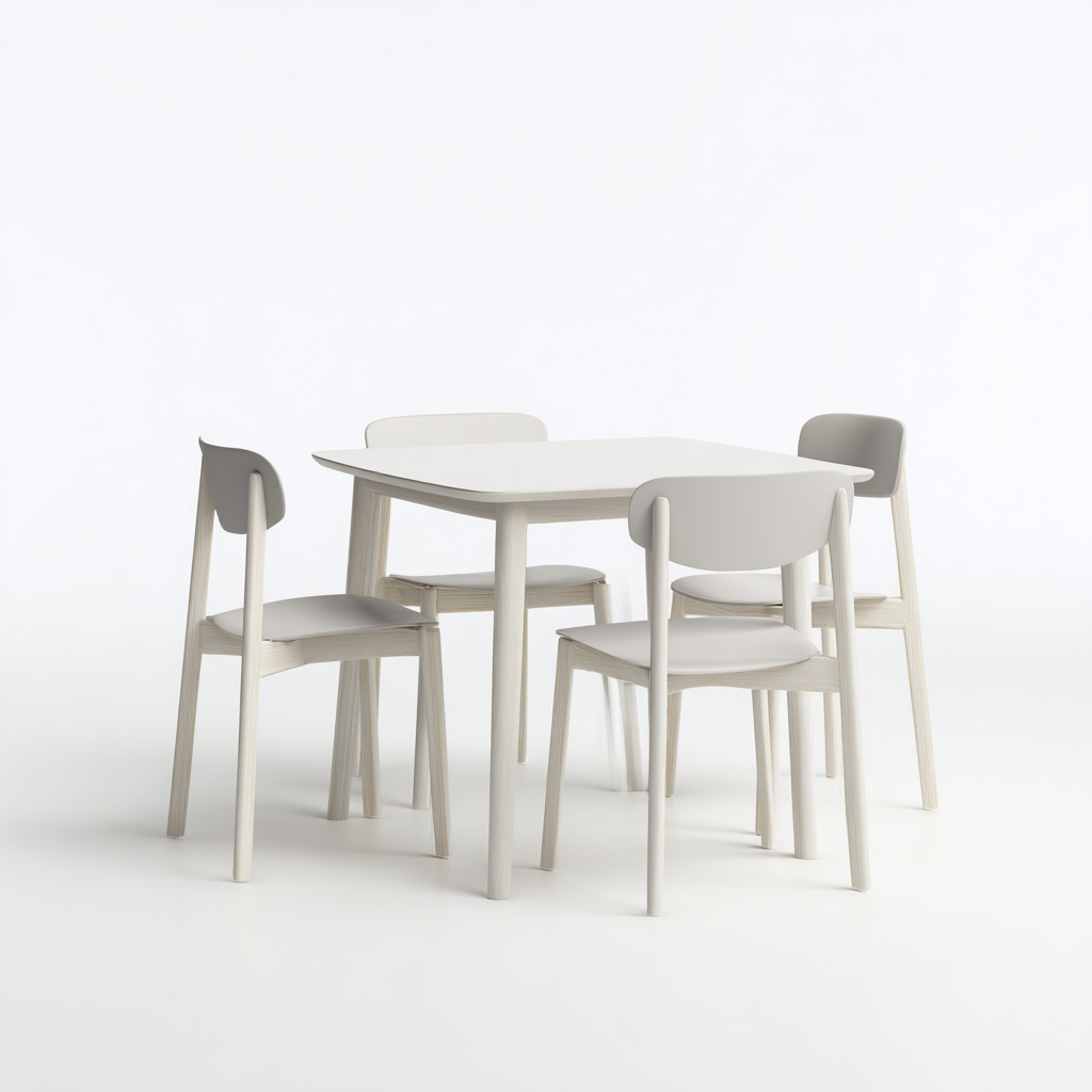 Tavolo e sedie-Legno massello-Tessuto-120x80x75 cm-bianco naturale-design minimalista-Casaupbase