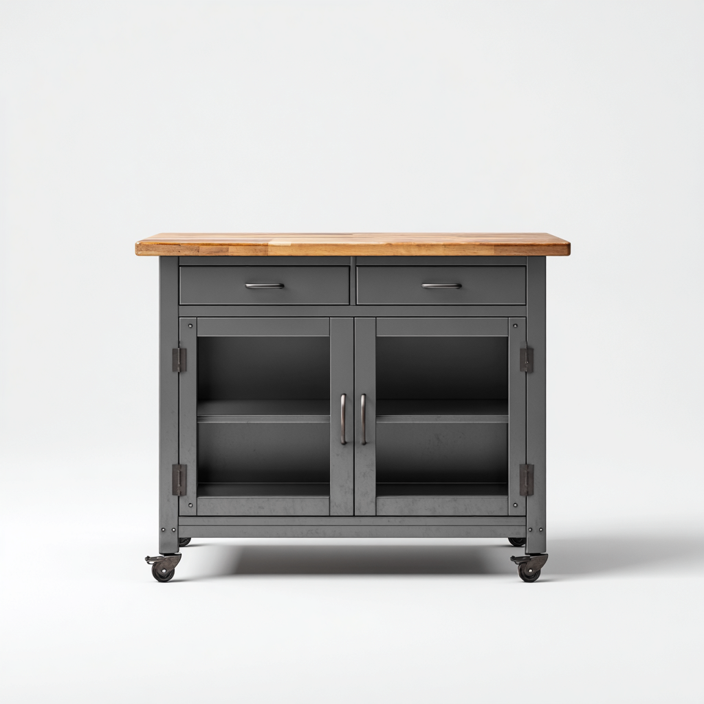 Isola da cucina-legno-metallo-130x65x91 cm-grigio-marrone-industriale-Casaupbase