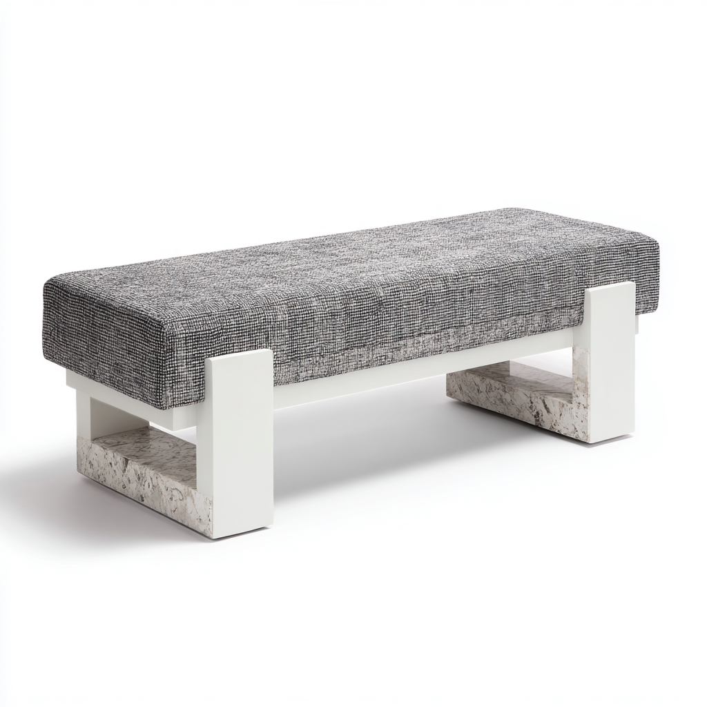 Panca da ingresso - legno-pietra-tessuto - 132x44x45 cm - Grigio-Bianco - stile contemporaneo-Casaupbase