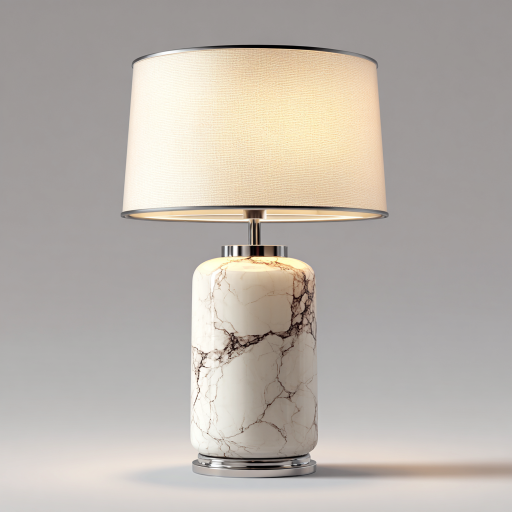 Lampada da tavolo - marmo-metallo-tessuto - 24x24x45 cm - bianco-avorio - stile moderno-Casaupbase