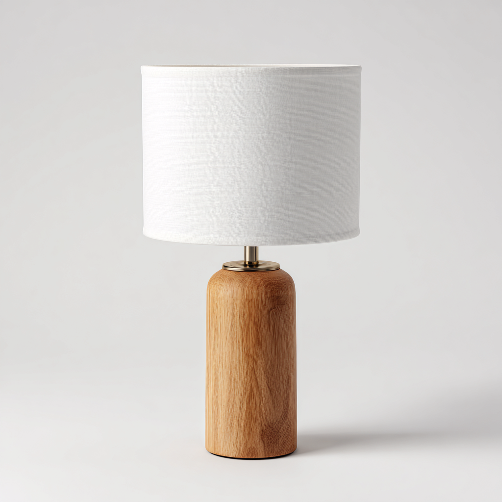 Lampada da tavolo - legno-tessuto - 27x27x44 cm - legno naturale-bianco - design moderno-Casaupbase