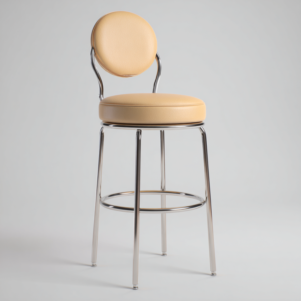 Sgabello da bar-metallo-pelle sintetica-40x40x82 cm-beige-design moderno-Casaupbase