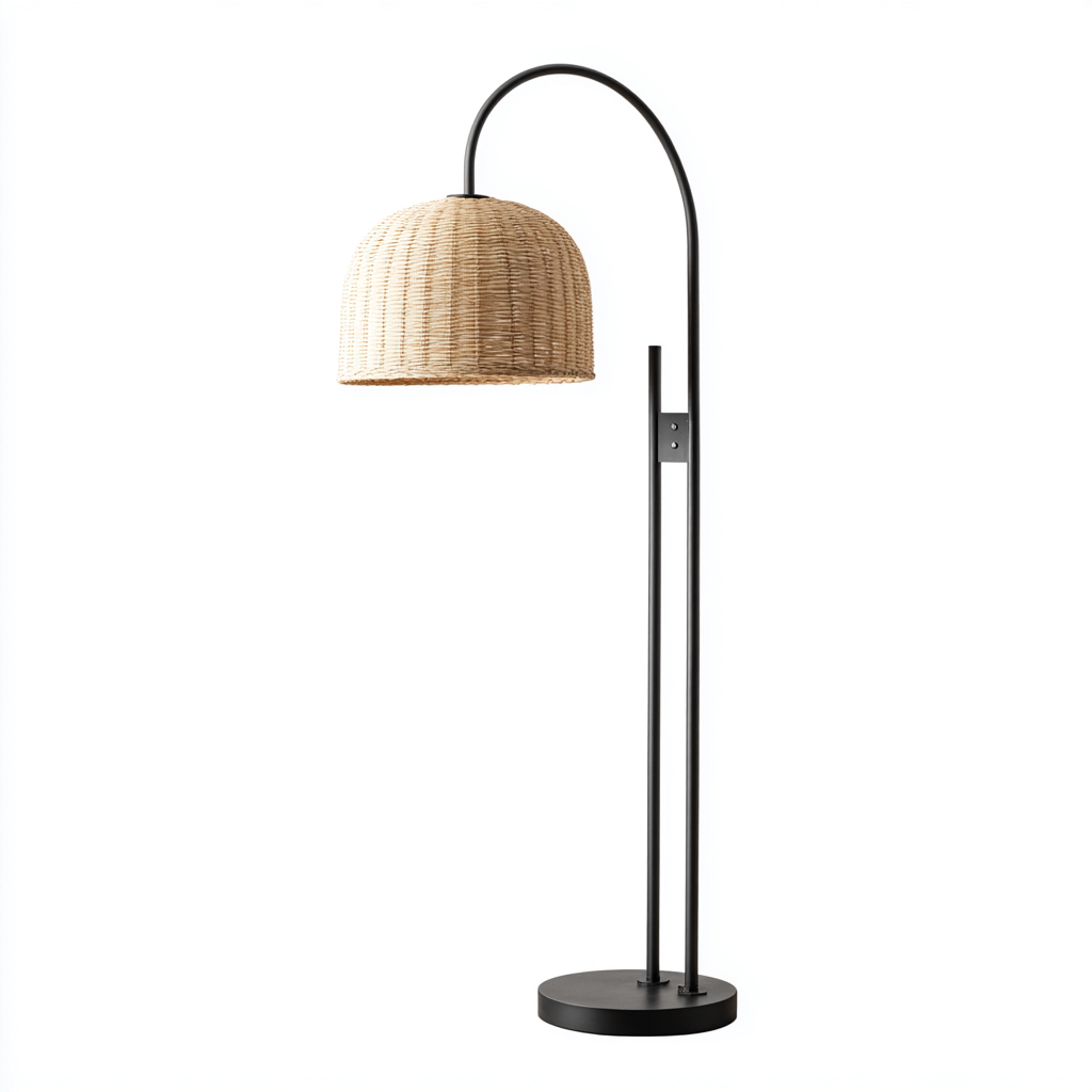 Lampada da terra - metallo-rattan - 45x30x165 cm - nero-naturale - stile naturale-Casaupbase