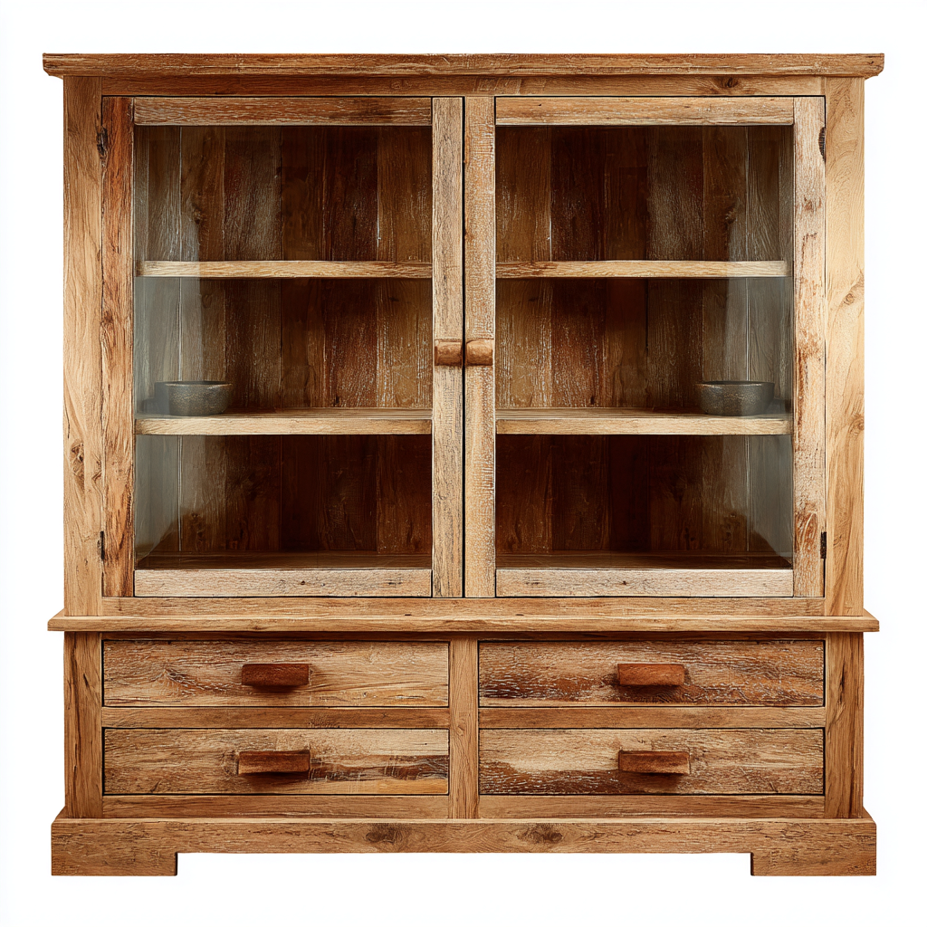 Armadietti da cucina-legno massello-vetro-150x45x190 cm-legno naturale-rustico moderno-Casaupbase