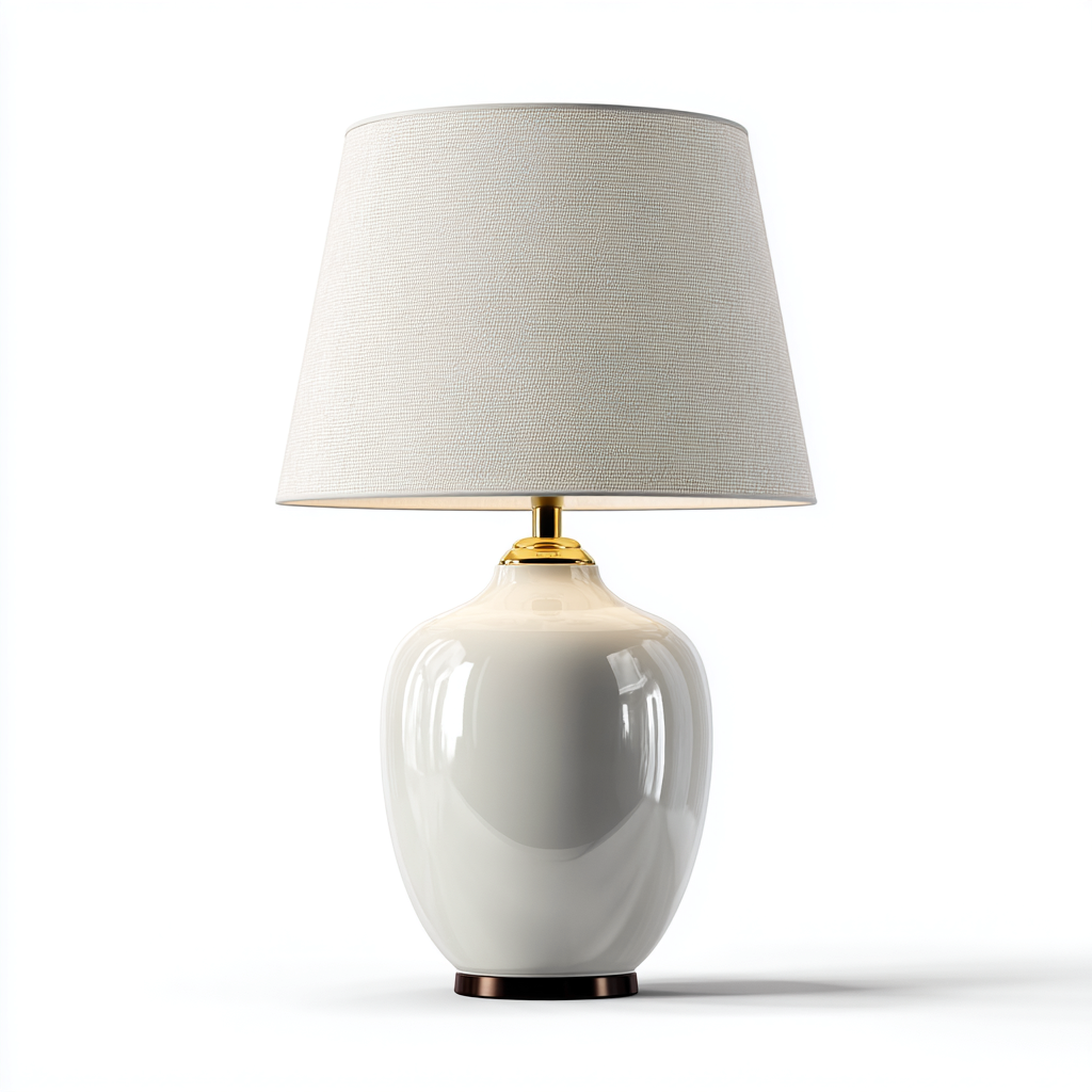 Lampada da tavolo - vetro-metallo-tessuto - 24x24x46 cm - bianco-avorio - stile moderno-Casaupbase