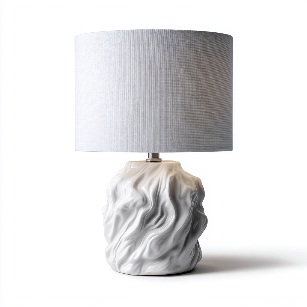 Lampada da tavolo - ceramica-metallo-tessuto - 25x25x45 cm - bianco - stile moderno-Casaupbase