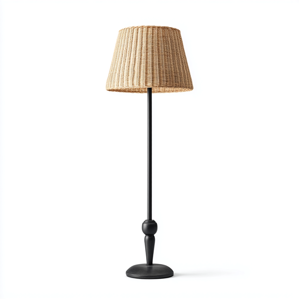 Lampada da terra - metallo-rattan - 40x40x165 cm - nero-naturale - stile naturale-Casaupbase