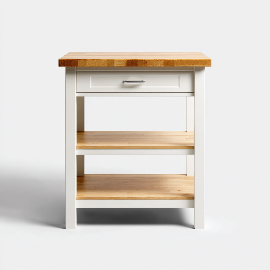 Isola da cucina-legno-100x60x90 cm-Bianco-Legno naturale-stile classico-Casaupbase