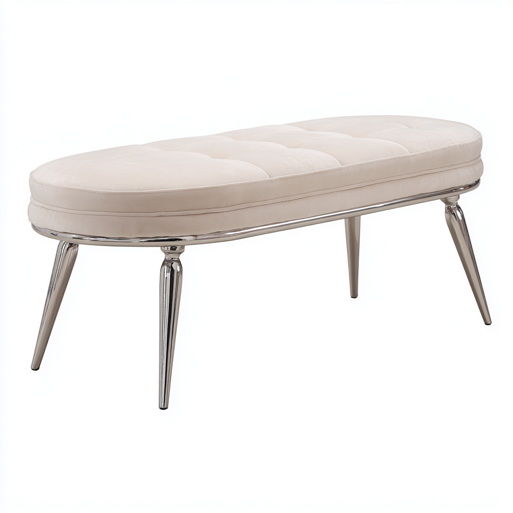 Panca da ingresso - metallo-tessuto - 120x42x45 cm - Crema-Argento - stile moderno-Casaupbase