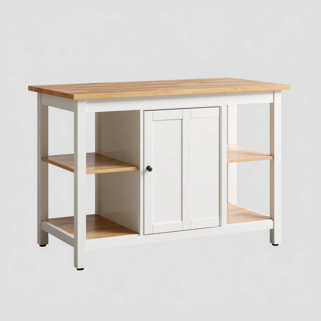 Isola da cucina-legno-130x70x90 cm-Bianco-Legno naturale-stile classico-Casaupbase