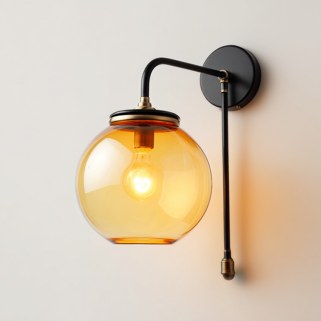 Applique-vetro-metallo-25x20x35 cm-ambra-nero-design vintage-Casaupbase