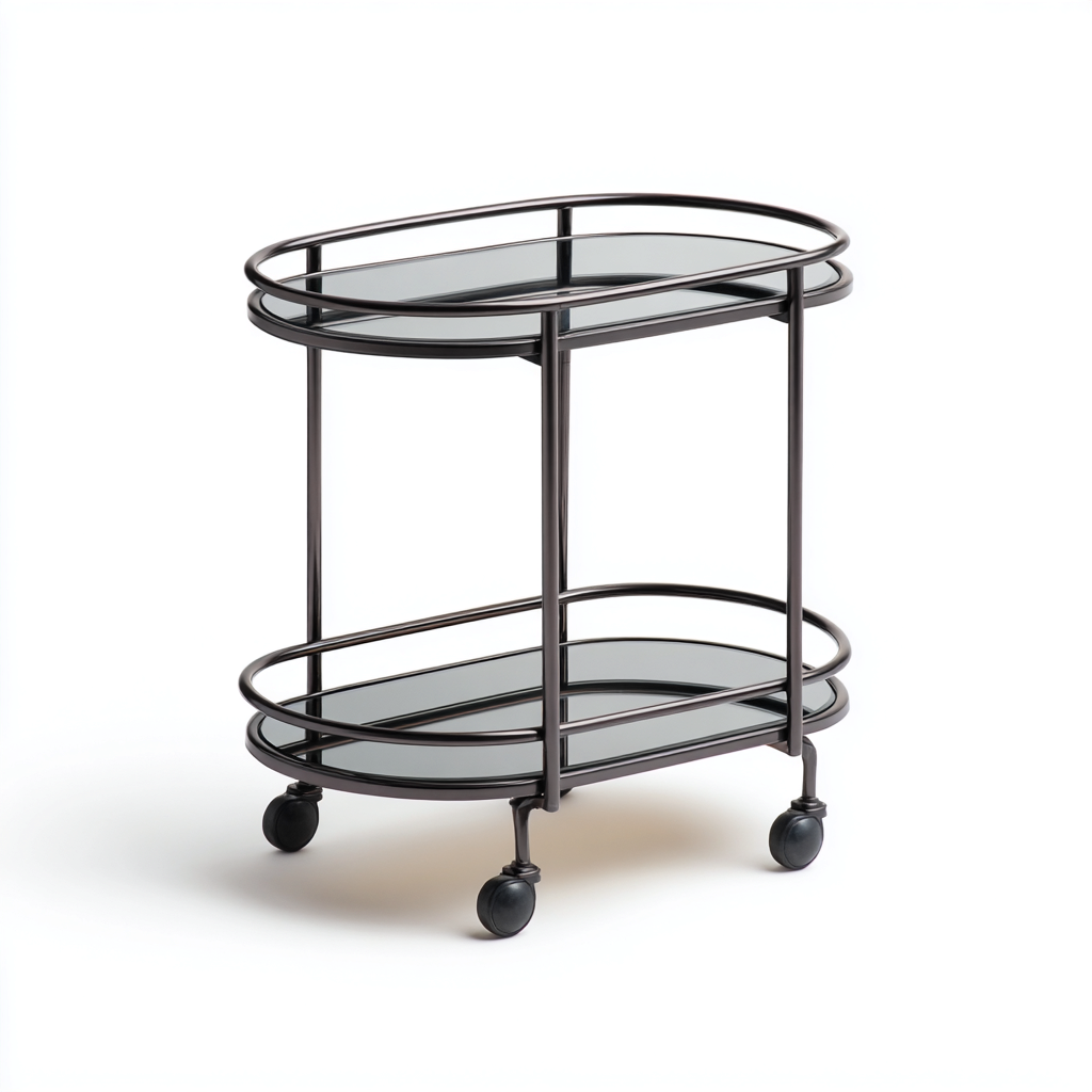 Carrello da cucina-metallo-vetro-68x38x82 cm-nero-moderno-Casaupbase