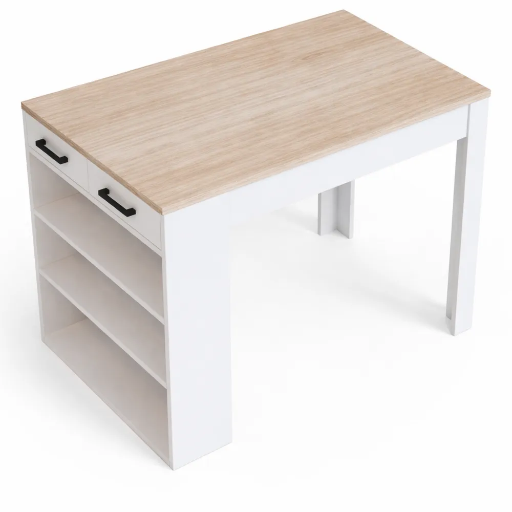 Tavolo da pranzo moderno 67x100 cm, colore bianco e rovere