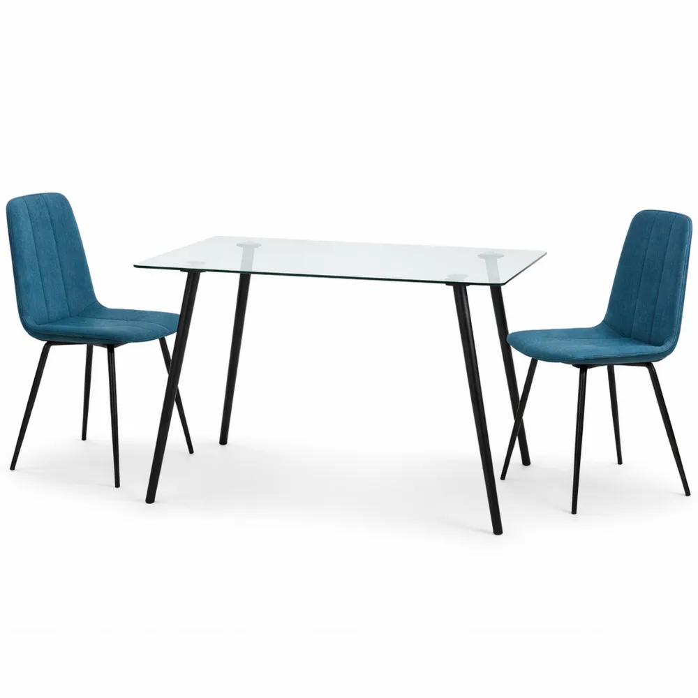 Tavolo da pranzo rettangolare in vetro temperato con gambe in acciaio nero