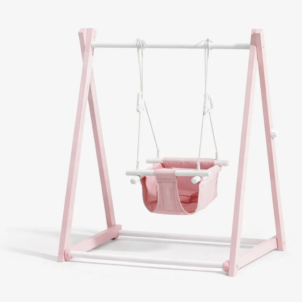 Altalena in legno per bambini 6-36 mesi, portatile con accessori