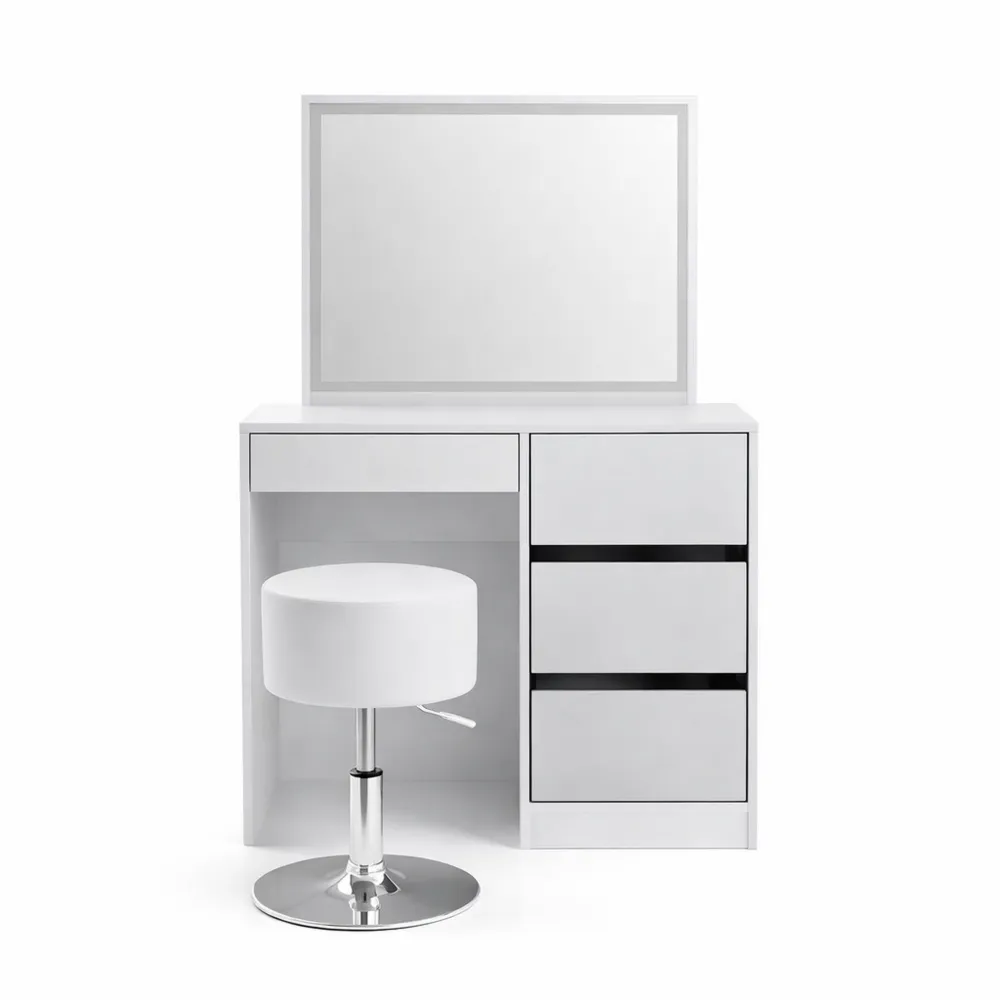 Tavolo da Toeletta Bianco con Specchio LED e Sgabello