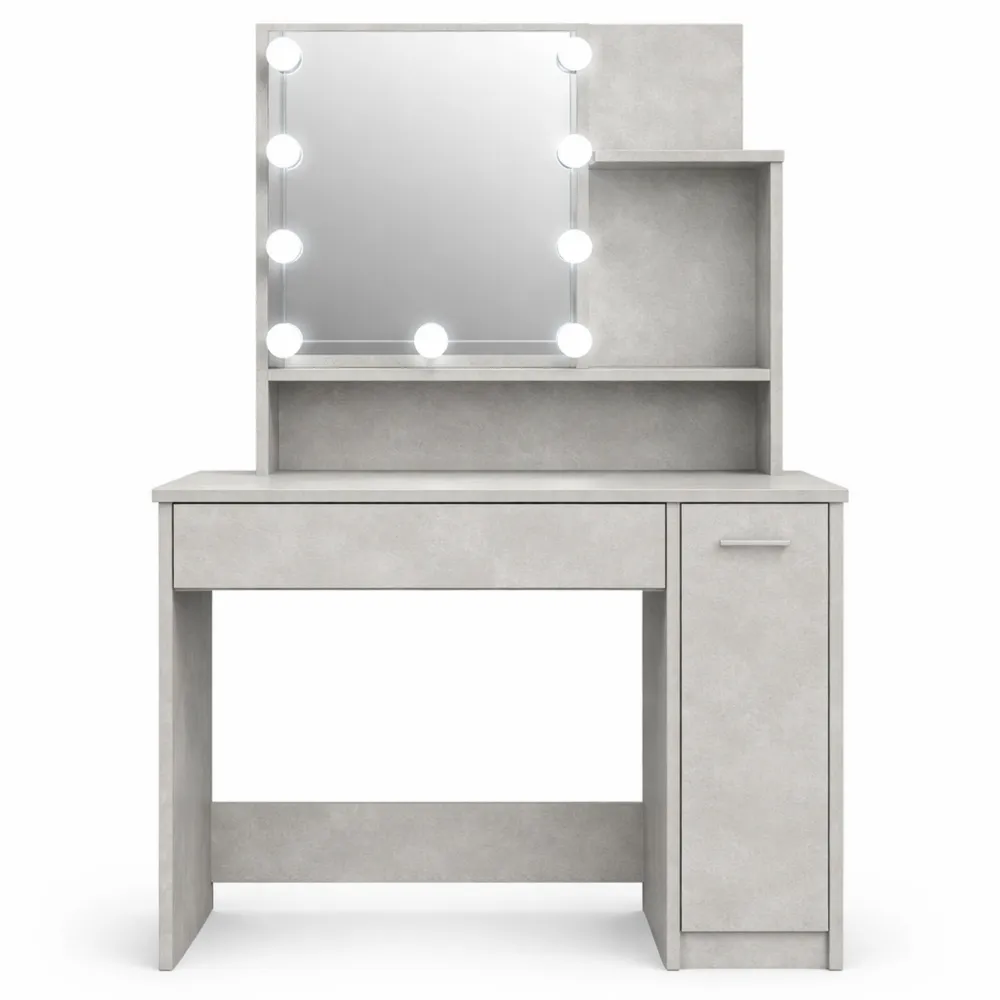 Tavolo da Trucco con Specchio e Luci LED, Grigio Cemento