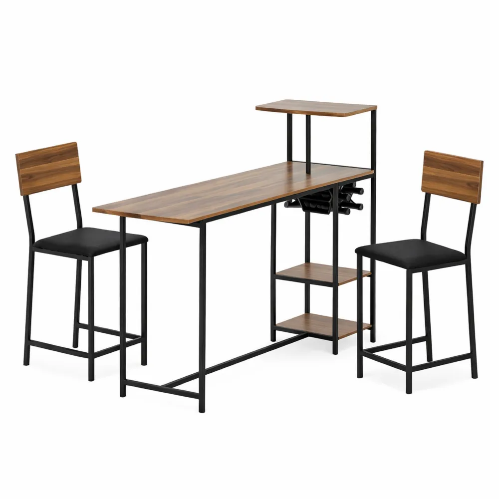 Set da Bar 3 Pezzi con Bancone Pieghevole e Sgabelli Alti, Portavini e Portacalici