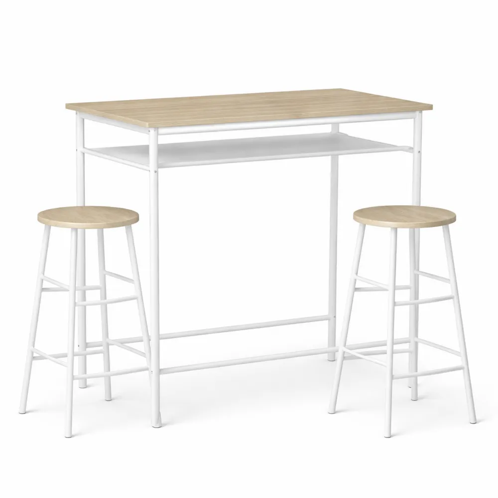 Set bancone bar con sgabelli alti in legno, stile nordico