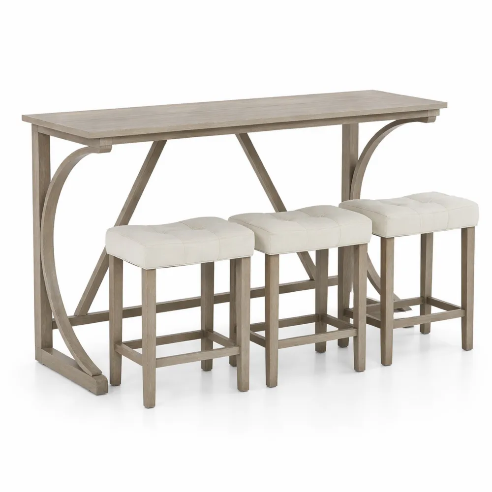 Set Tavolo e Sgabelli da Bar in Legno con Prese e Porte USB