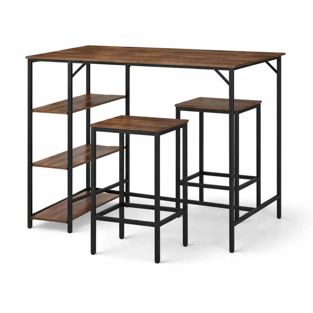 Set Tavolo e Sgabelli con Scaffale Stile Industriale per Bar e Cucina, Rustico