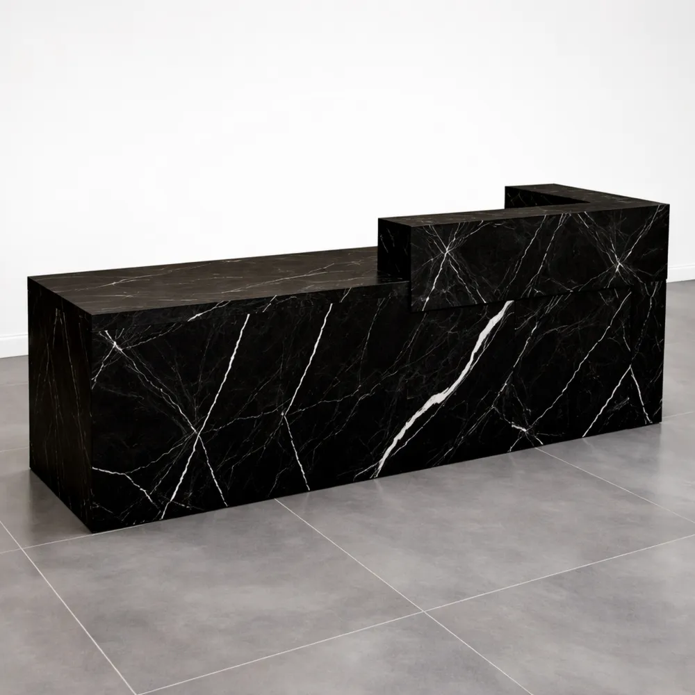 Banco Reception Moderno in Legno con Ripiani e Cassetti per Ufficio e Hotel