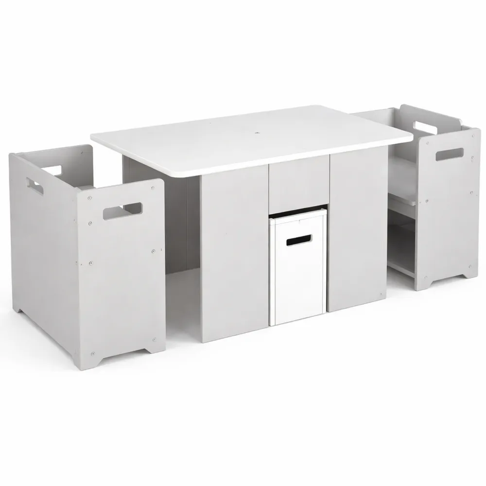 Set Tavolo e Sedie per Bambini 4 in 1, Tavolo Attività con Sedie Impilabili e Contenitore