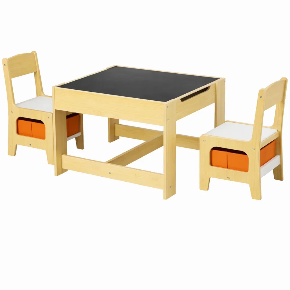 Set Tavolo e Sedie per Bambini con Lavagna Rimovibile e Cestini Portaoggetti