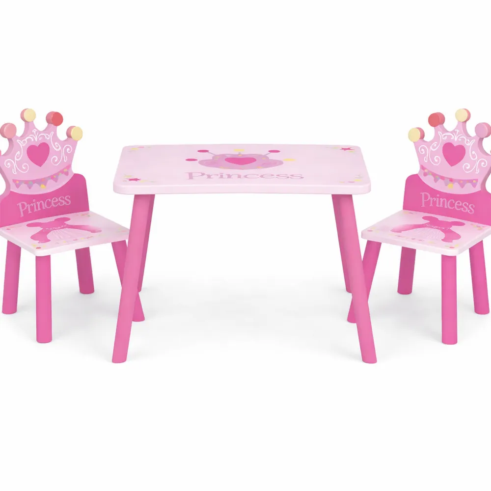Set Tavolo e Sedie per Cameretta Bambini a Tema Principessa con Schienale Corona