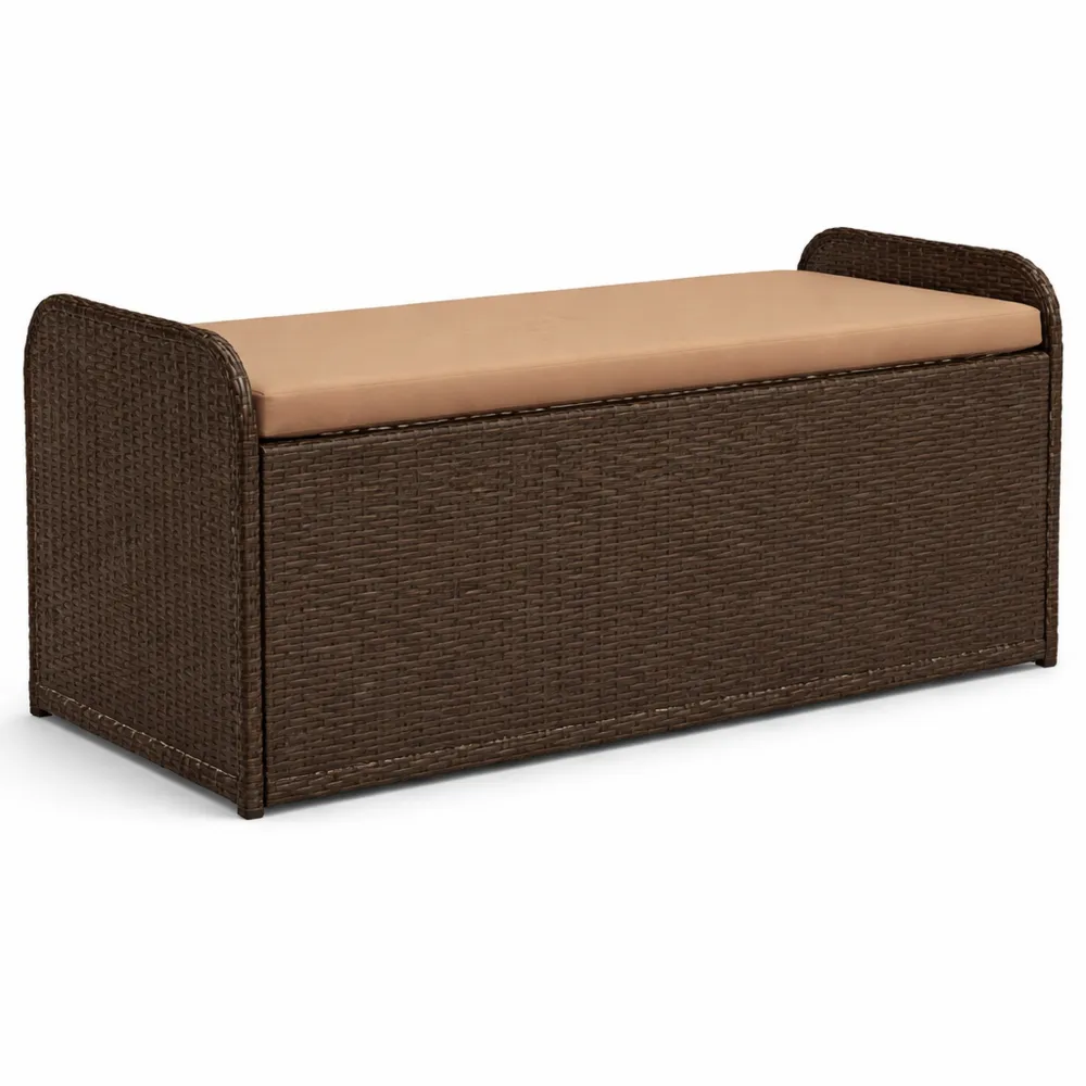 Cassapanca in Polyrattan con Cuscino Marrone 115x51x52 cm
