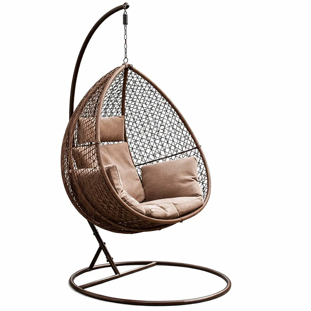 Sedia Pensile in Polyrattan con Telaio in Acciaio per Uso Interno ed Esterno, Resistente alle Intemperie con Cuscini Inclusi