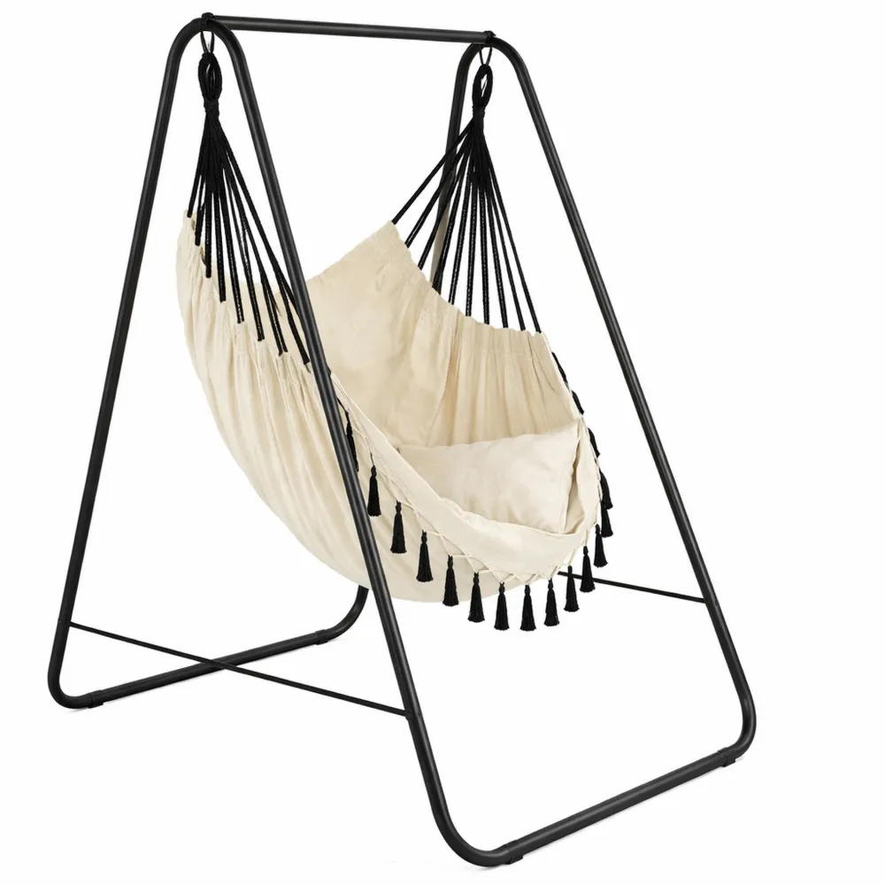 Sedia sospesa con supporto per giardino interno ed esterno, capacità 100 kg, color beige