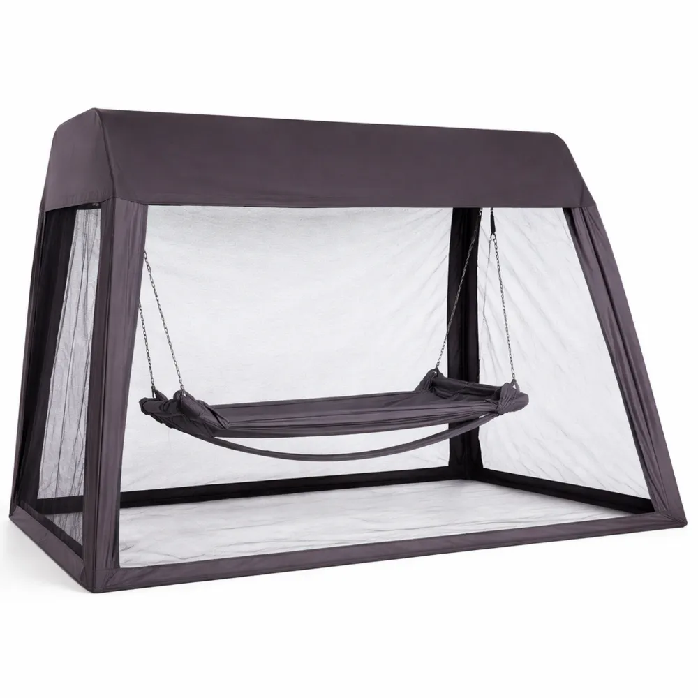 Amaca da Giardino con Zanzariera e Tetto Parasole, Seduta Textilene, Cuscino Poggiatesta, Struttura in Acciaio
